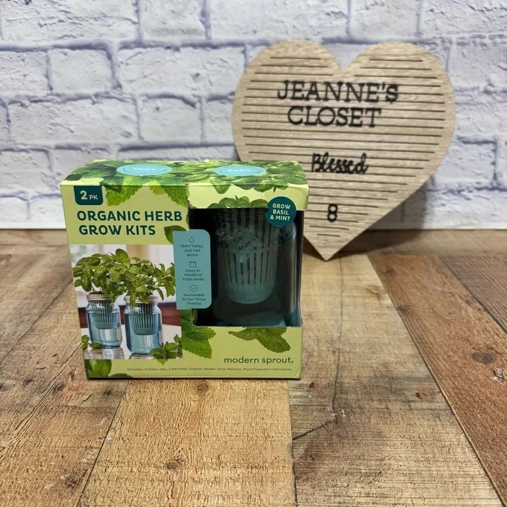 Modern Sprout Organic Herb Glass Jar Grow Kits, 2 Pack, Basil & Mint